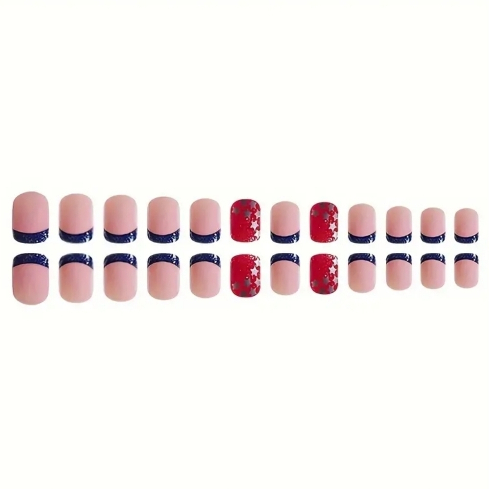 4th of July Faux Nails | Blue Tip, Red + Stars 24pc - Picture 2 of 3